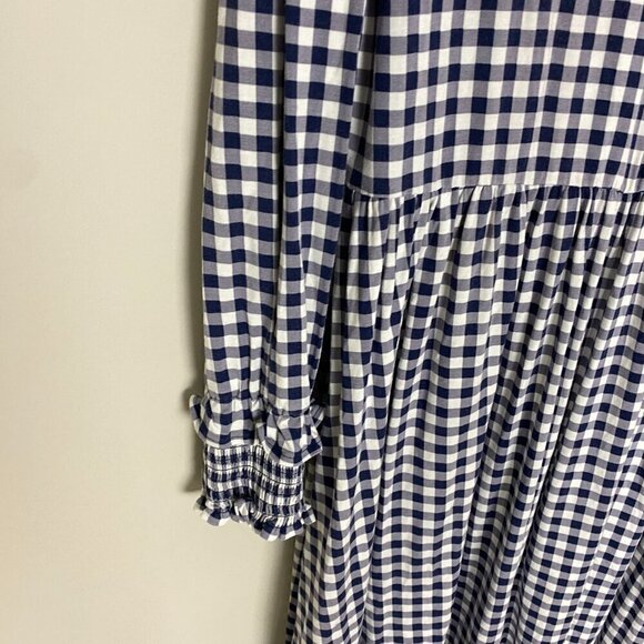 Draper James Kitty Dress Gingham Plaid Check Blue Womens Large Long Sleeves - Picture 4 of 9